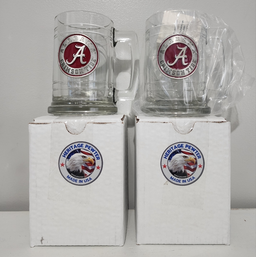 2- Heritage Pewter Alabama Stein Beer Mug 15 oz